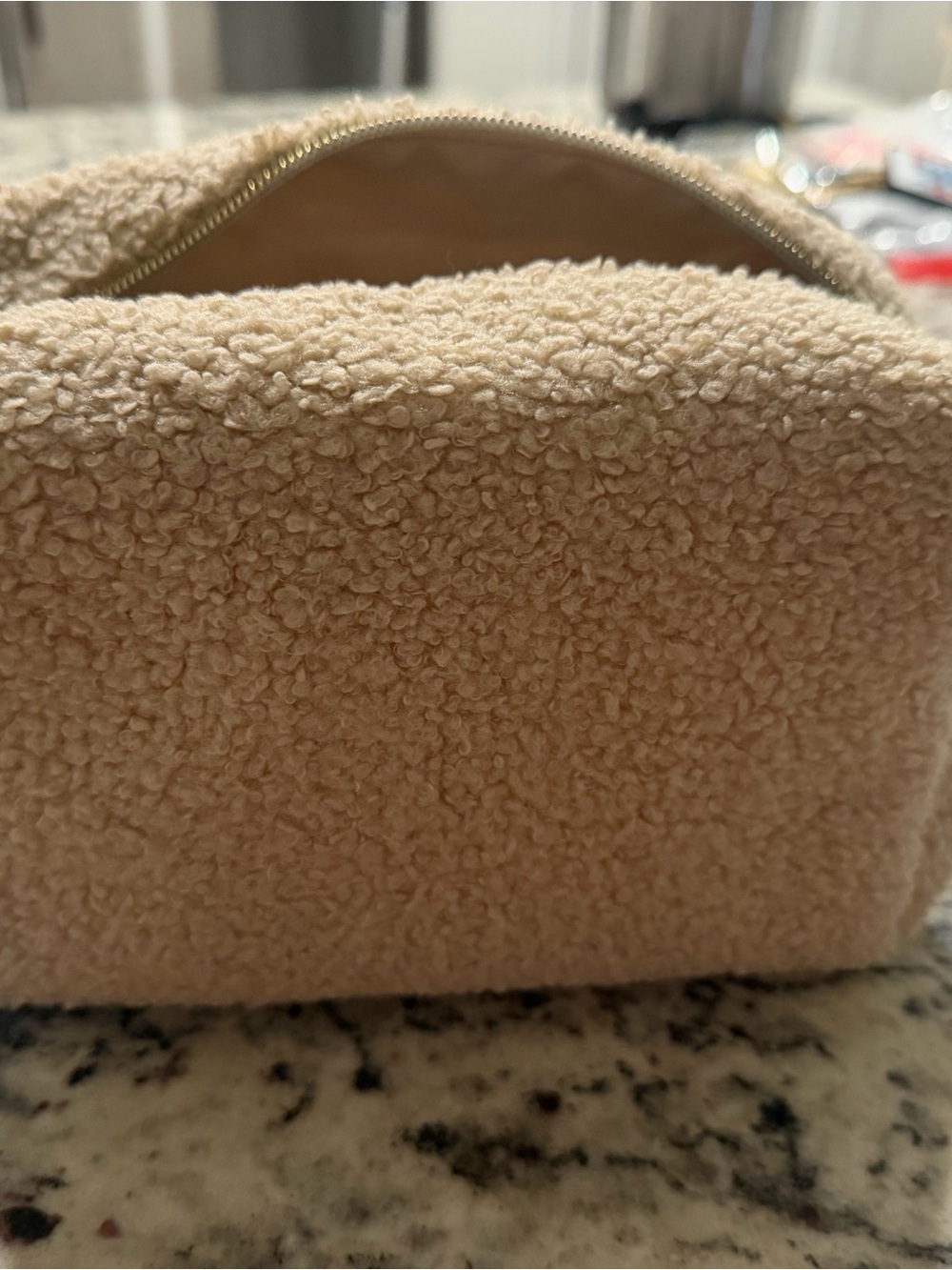 Plush Sherpa Cosmetic Pouch - Cream